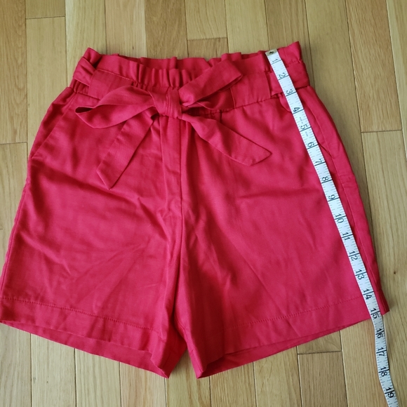 Red High Waisted Paperbag Shorts - Picture 4 of 6